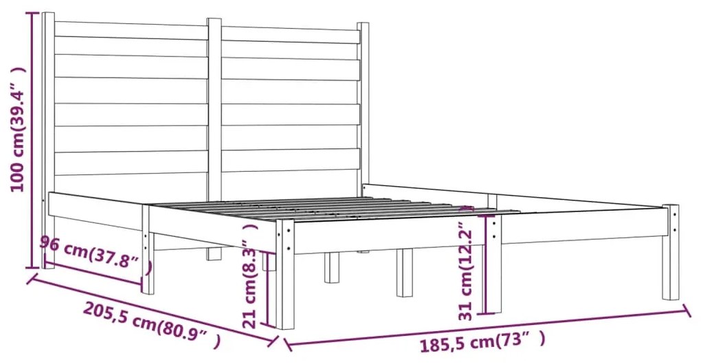 Cadru de pat Super King 6FT, alb, 180x200 cm, lemn masiv de pin Alb, 180 x 200 cm