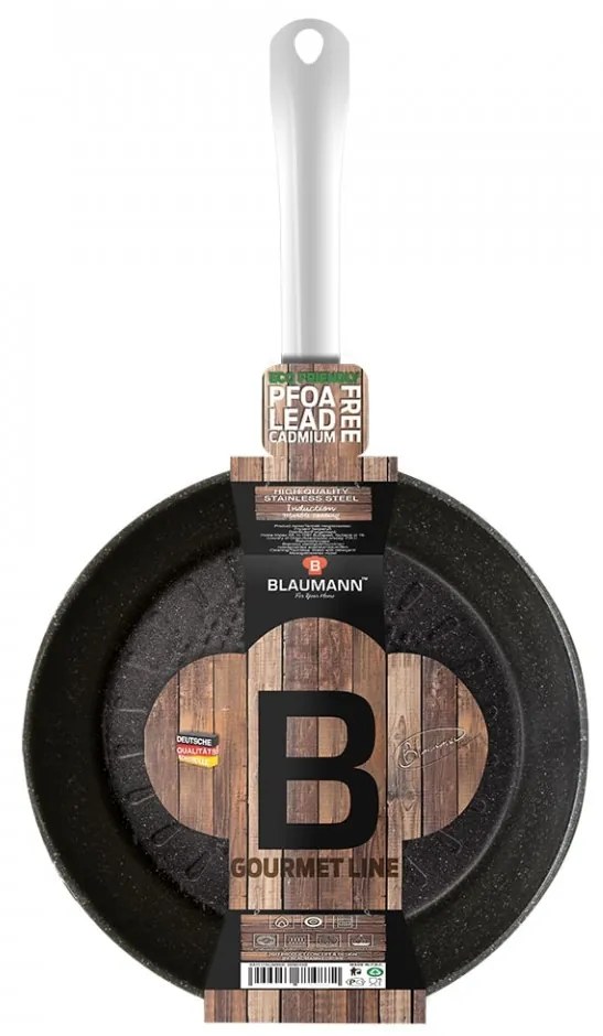 Tigaie non stick otel inoxidabil cu interior din marmura XYLAN 26 cm Gourmet Line Blaumann BL 3191A