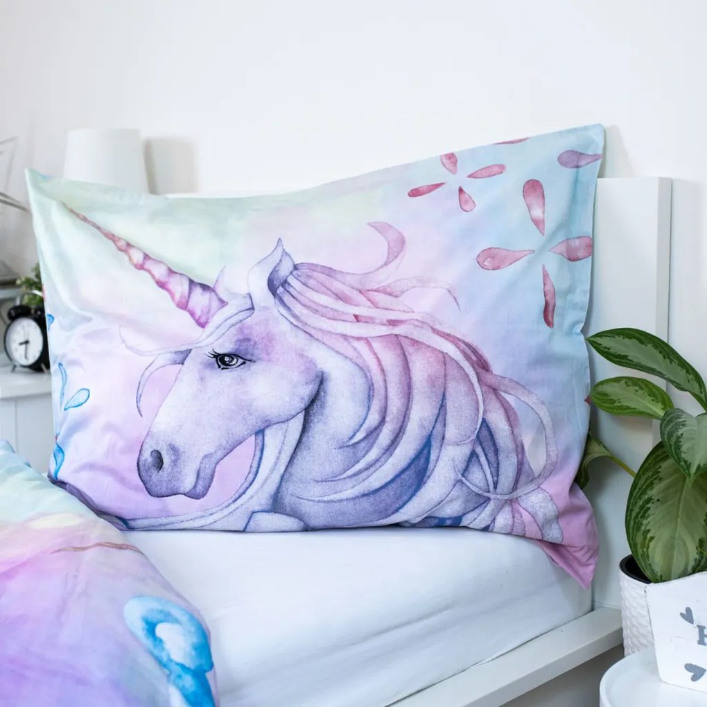 Unicorn Pastel Rainbow set de lenjerie de pat 140×200cm, 70×90 cm