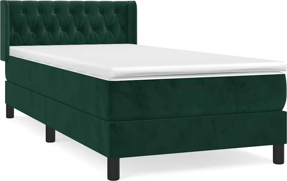 vidaXL Pat box spring cu saltea, verde închis, 90x200 cm, catifea