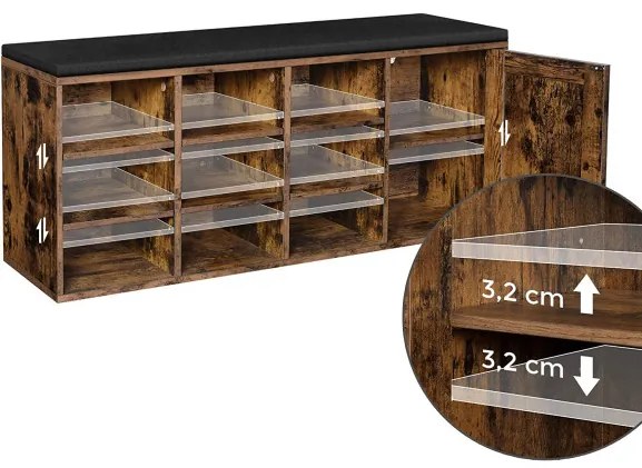 Dulap De Depozitare Pentru Pantofi, Maro Vintage, 110 Cm