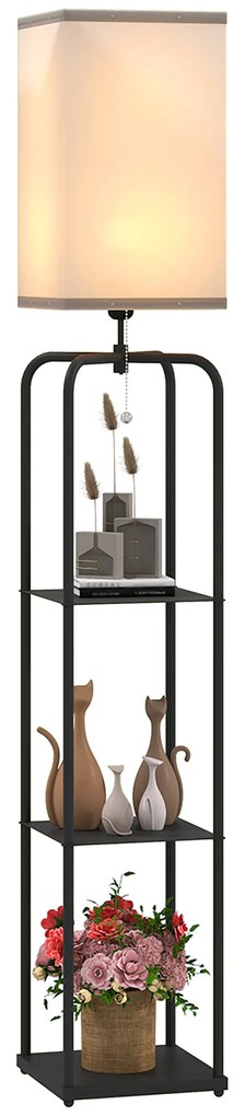 HOMCOM Lampadar de salon cu rafturi, abajur din material textil, comutator cu lant pentru salon, camera de dormit | Aosom Romania