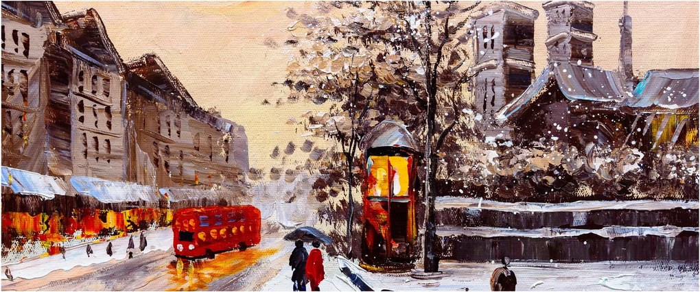 Tablou - Pictură oraș iarna (120x50 cm)