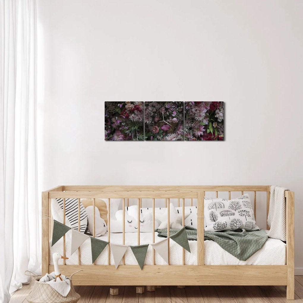 Tablou - Perete de flori (cu ceas) (90x30 cm)