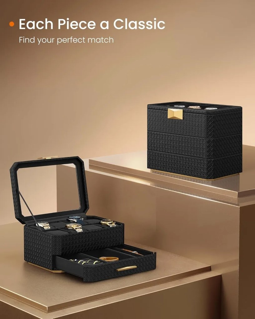 Cutie depozitare ceasuri Songmics Negru 27.3x20.4x14.5 cm