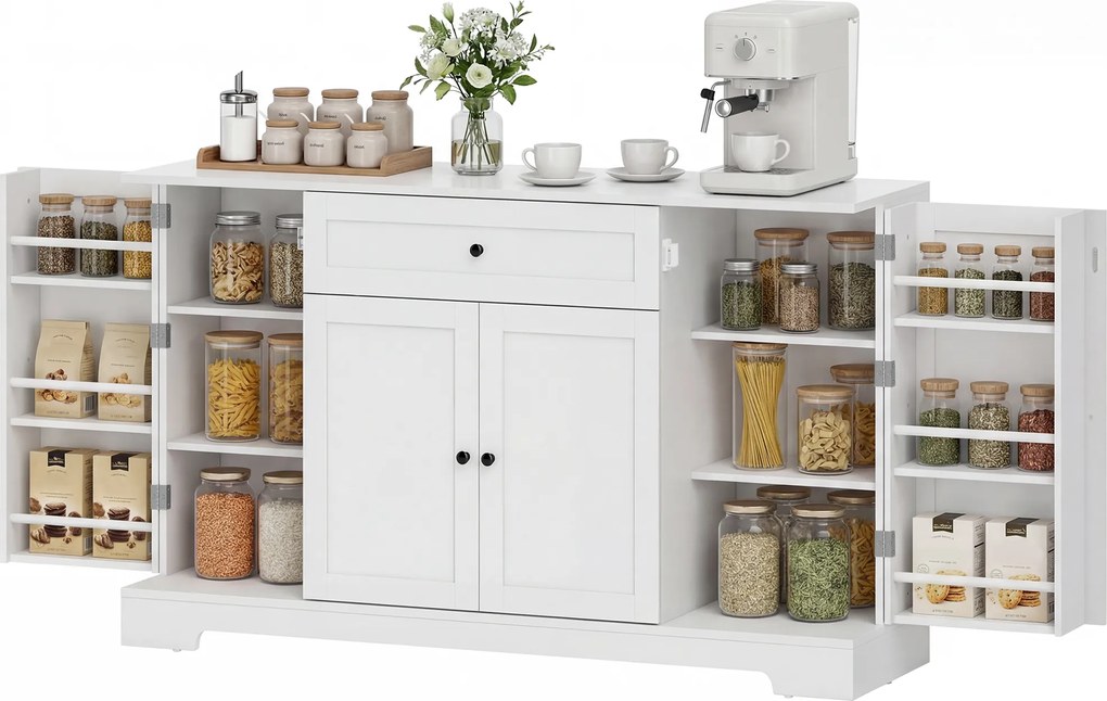 HOMCOM Bufet bucătărie, mobilier de depozitare cu sertar, 4 uși cu închidere silențioasă, rack-uri pe ușă și rafturi reglabile, alb | Aosom Romania
