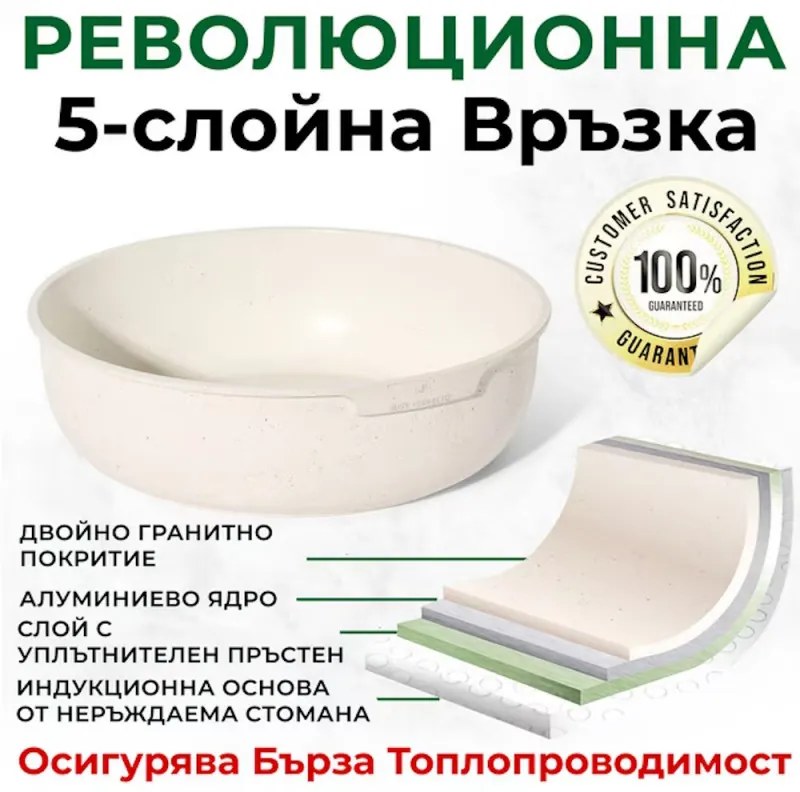 Set oale si tigai Just Perfecto JL-999, 11 piese, Finisaj marmura, Inductie, 2 manere detasabile, Alb/Bej