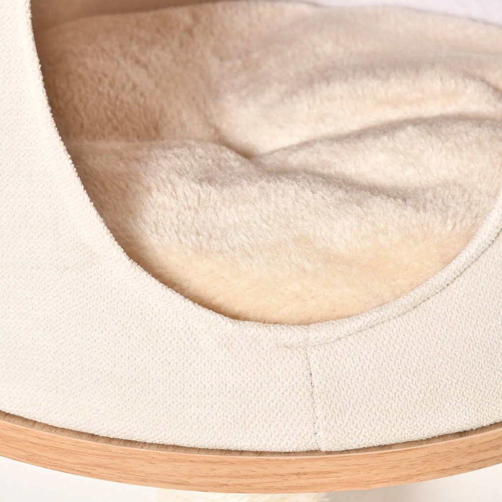 PawHut Copac pentru Pisici de Perete 38x30x149 cm cu Multiple Platforme din Lemn Vizuini Pat Superior Pernă Detașabilă Stâlpi Zgârietoare din Sisal Turn de Cățărat Bej și Stejar | Aosom Romania