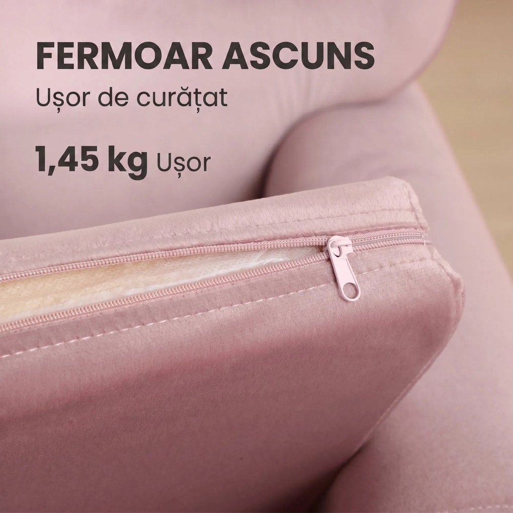 HOMCOM Fotoliu pentru Copii din Material Textil cu Efect de Catifea Roz, cu Spătar în Formă de Coroană, 50.2x41.9x57.8 cm | Aosom Romania