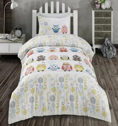 Lenjerie de pat copii Ranforce Owl V1 Multicolor-1 pers-140 x 200 cm