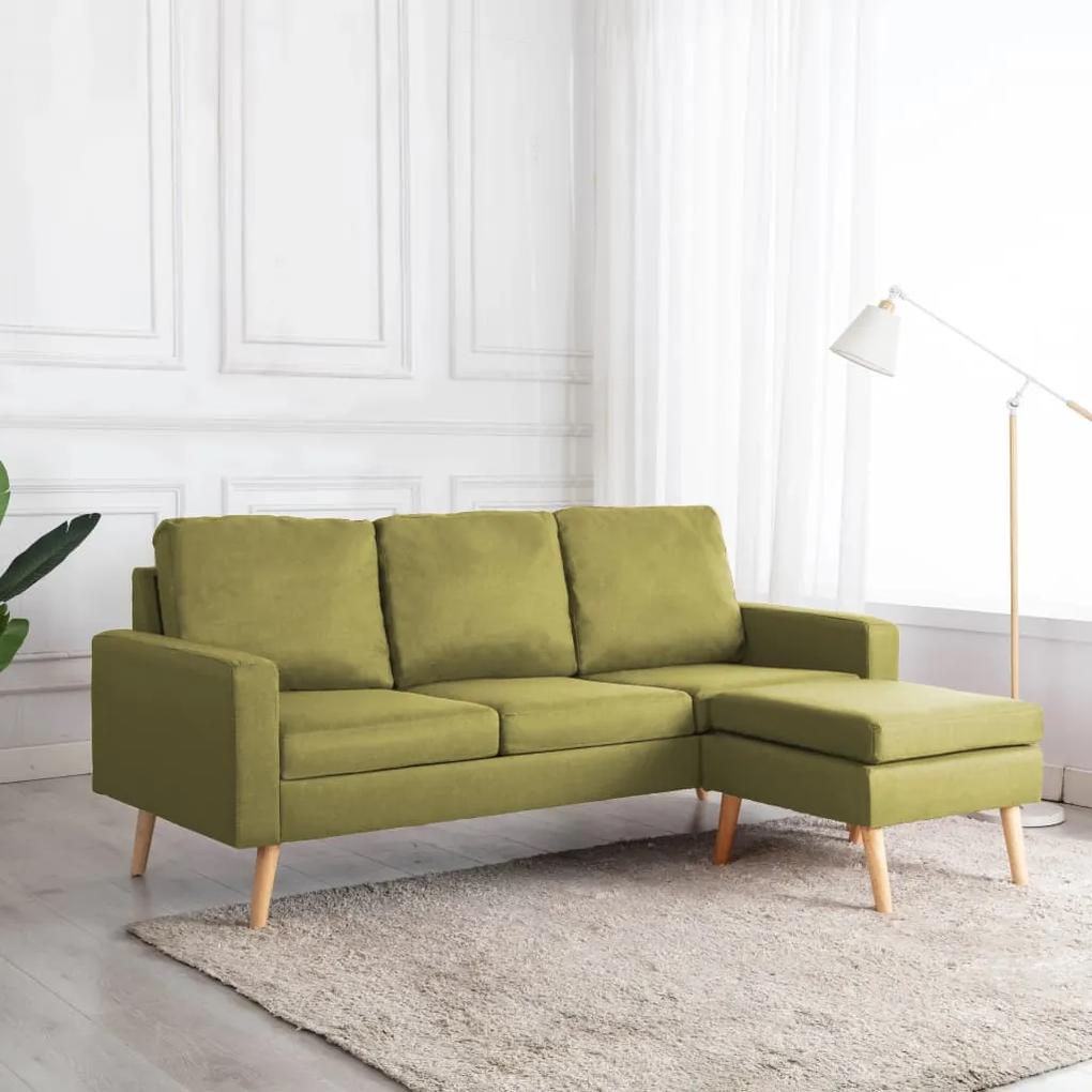 Canapea cu 3 locuri si taburet, verde, material textil