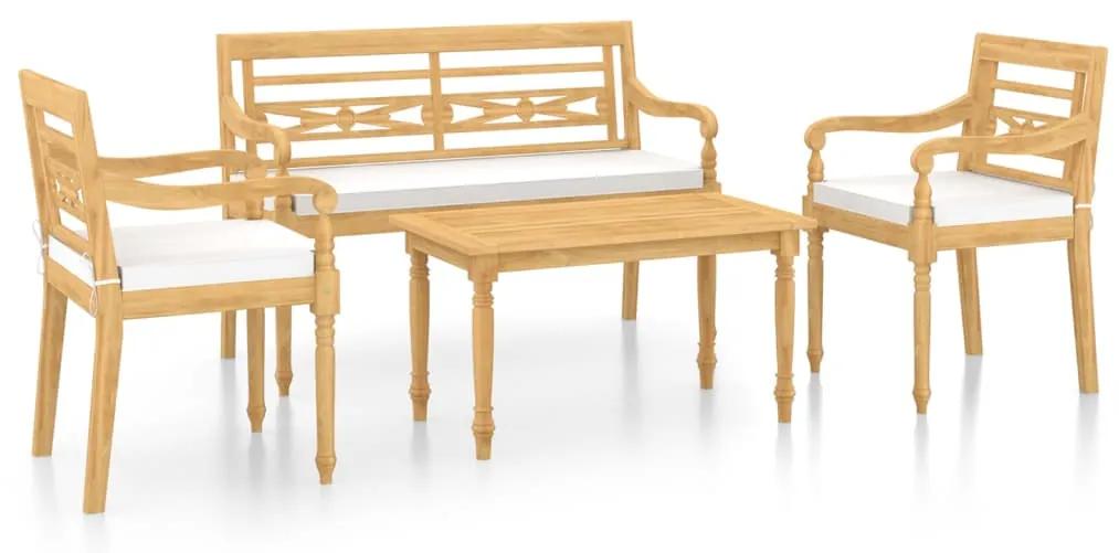 3087052 vidaXL Set mobilier grădină cu perne, 4 piese, lemn masiv de tec