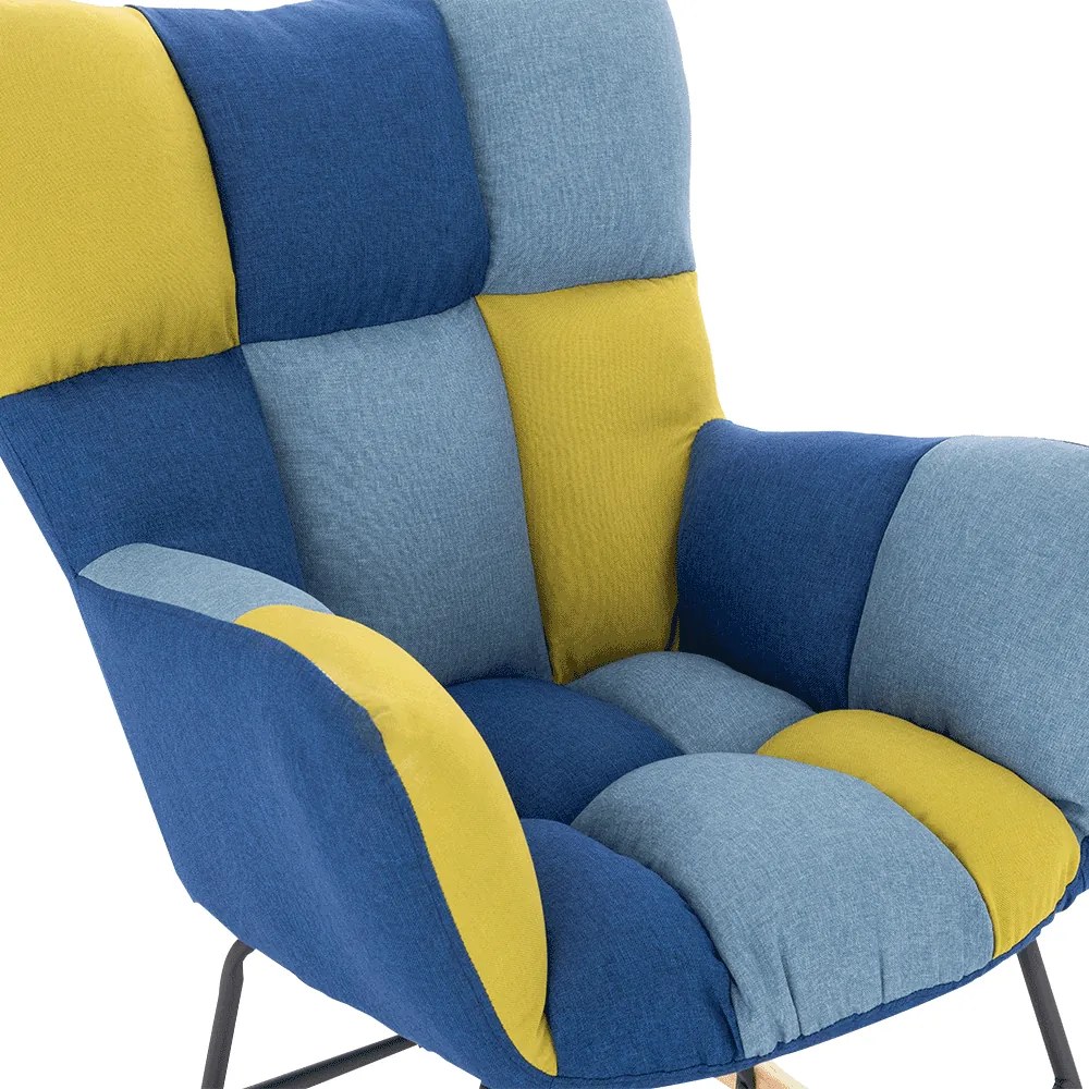 Scaun balansoar design, patchwork albastru / verde, KEMARO