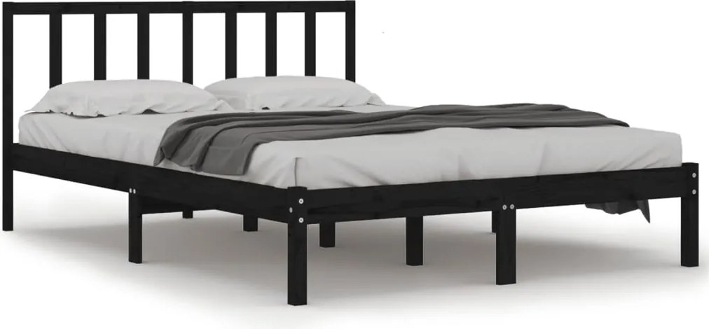 vidaXL Cadru de pat King Size, negru, 150x200 cm, lemn masiv de pin