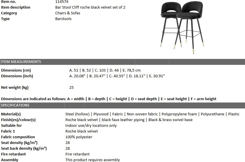 Set de 2 scaune de bar design modern Cliff, negru 114574 HZ