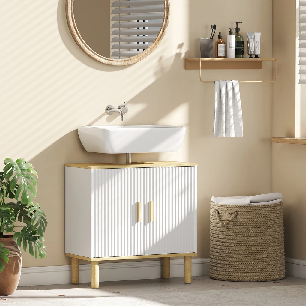 HOMCOM Dulap sub lavoar cu raft reglabil pentru lavoar fără piedestal cu uși canelate 60x30x61 cm Alb | Aosom Romania
