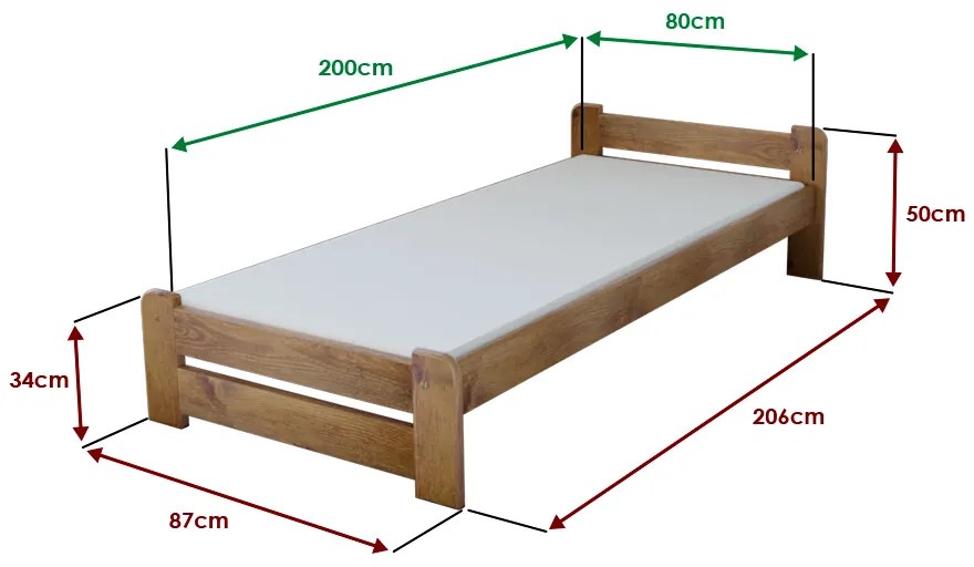 Pat de o persoana Emily 80x200 cm, stejar Saltele: Cu saltele Sommera 18 cm, Somiera pat: Fara somiera