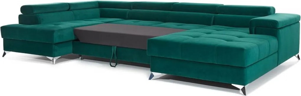 Coltar extensibil stanga 5 locuri ELTAP, Edr-99, Eduardo, 337x205x88 cm, lemn/poliester, verde inchis