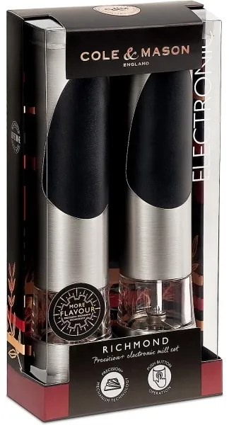Cole&Mason RICHMOND set 2 râșnițe electrice sare și piper, 6xAAA