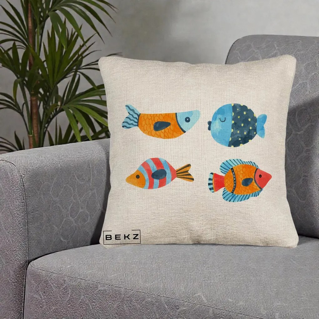 Perna Decorativa Pesti Acuarela, 40x40 cm, Bej Canapea, Husa Detasabila, Perna Inclusa, BEKZ®