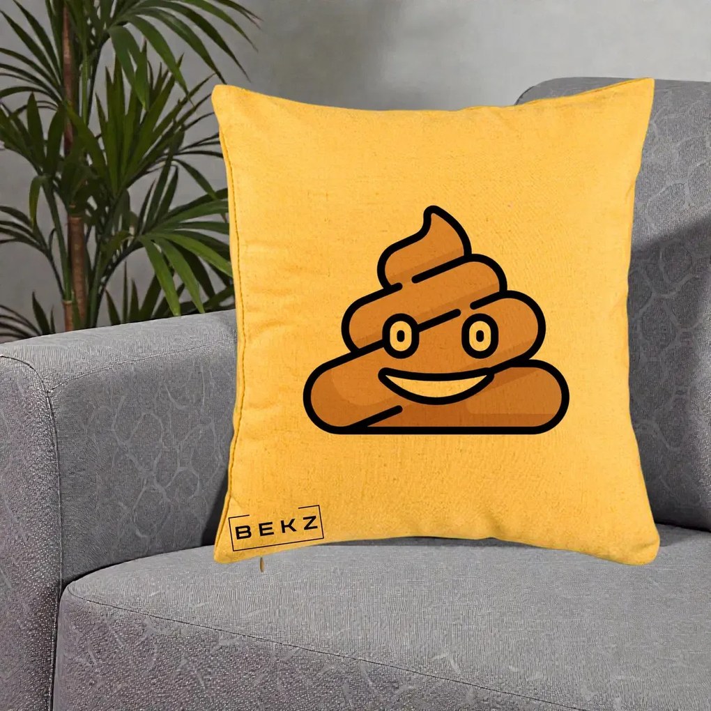 Perna Decorativa Emoji Poop Funny, 40x40 cm, Galben, Husa Detasabila, Perna Inclusa, BEKZ®