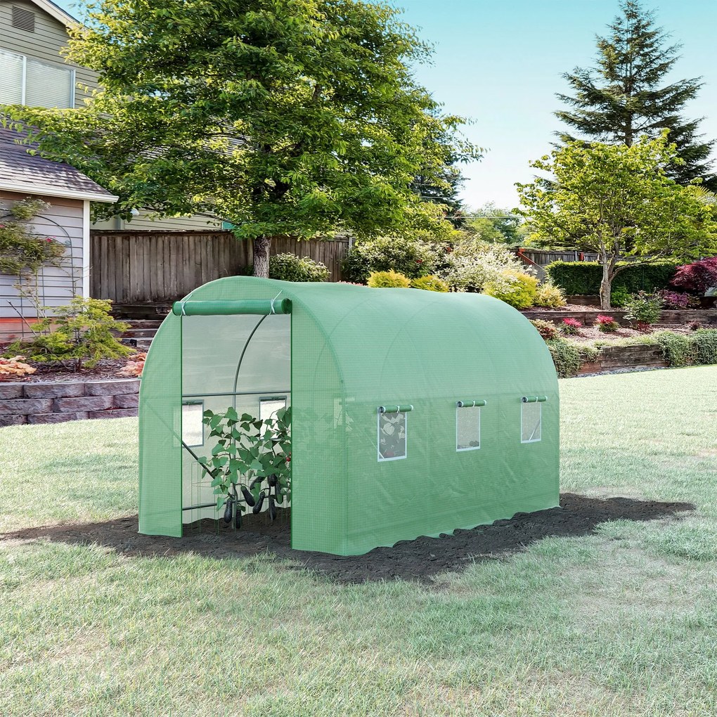 Outsunny Seră de Grădină cu Acoperiș Rotunjit 3.5x2x2 m, Verde | Aosom Romania