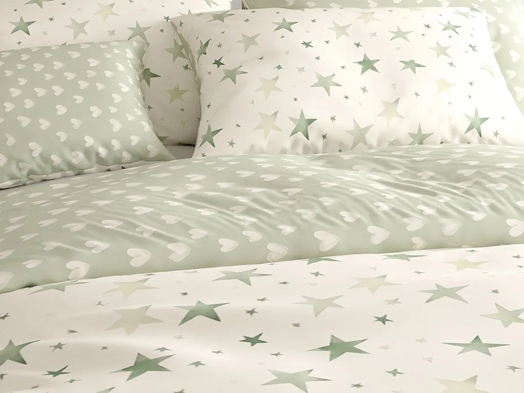 Lenjerie de pat din microfibra STARS HEARTS verzi Dimensiune lenjerie de pat: 2 buc 70 x 90 cm | 200 x 220 cm