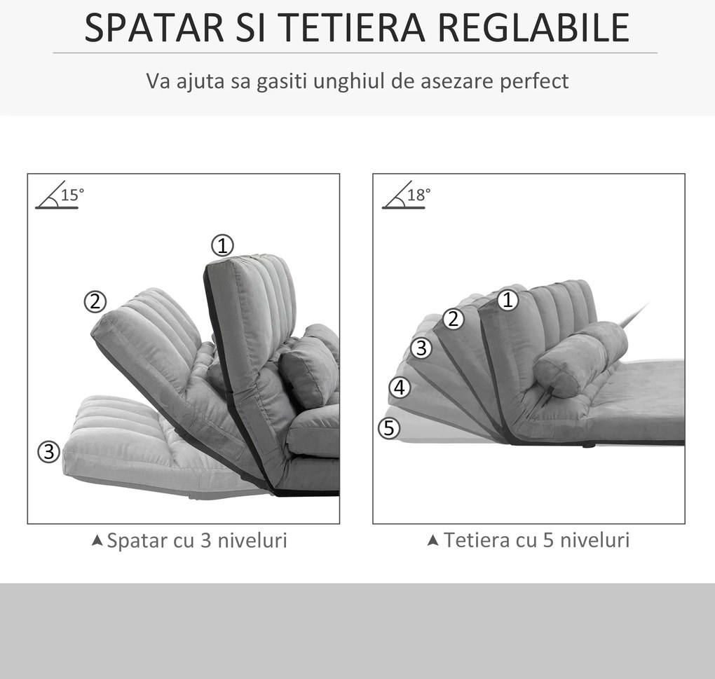HOMCOM Canapea De Podea Pliabila, 130x73x60 cm Gri | Aosom Romania