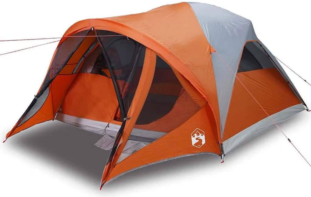 vidaXL Cort de familie tunel 6 persoane, gri/portocaliu, impermeabil