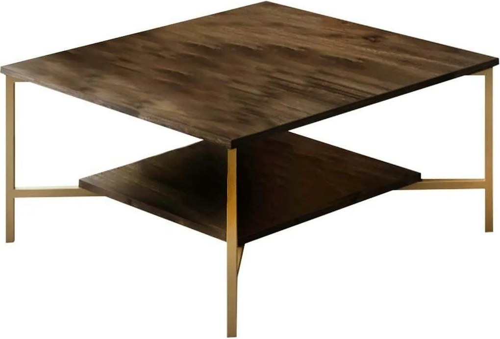 Masuta cafea Gold Line, nuc/negru, PAL, 80x80x40 cm