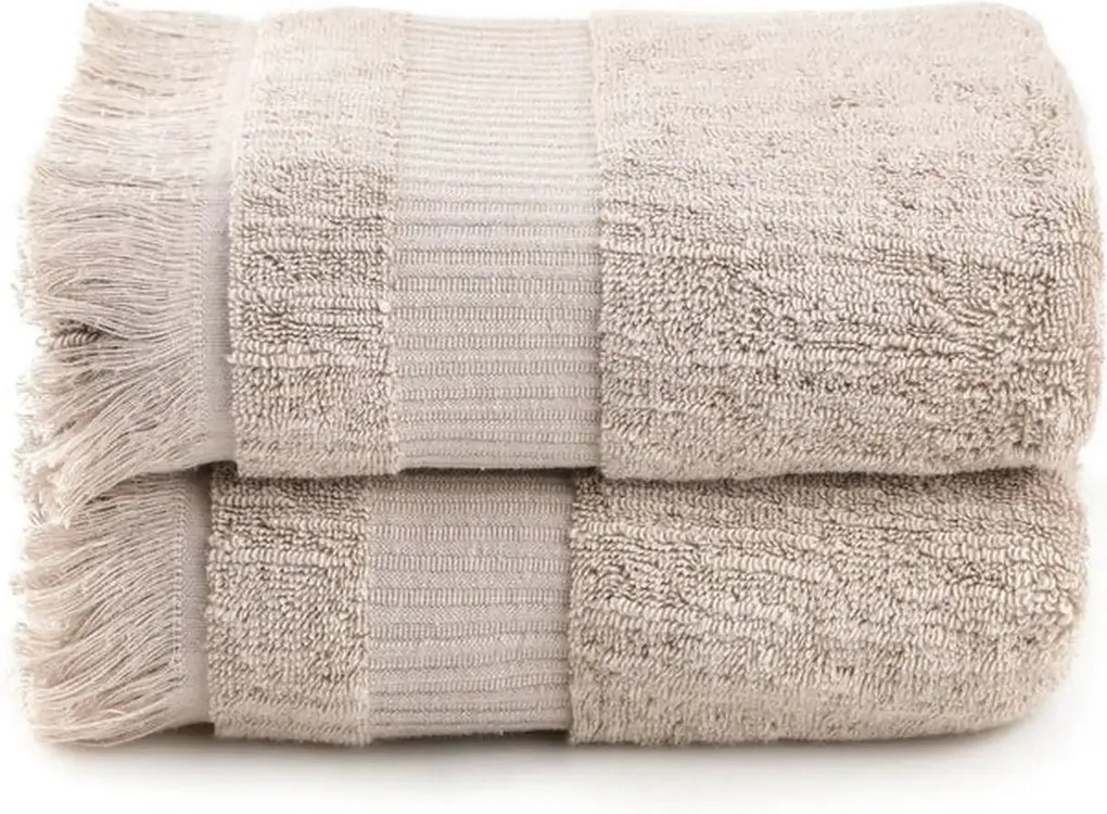 Set 2 prosoape baie ZEUS, maro deschis, bumbac, 50x90 cm