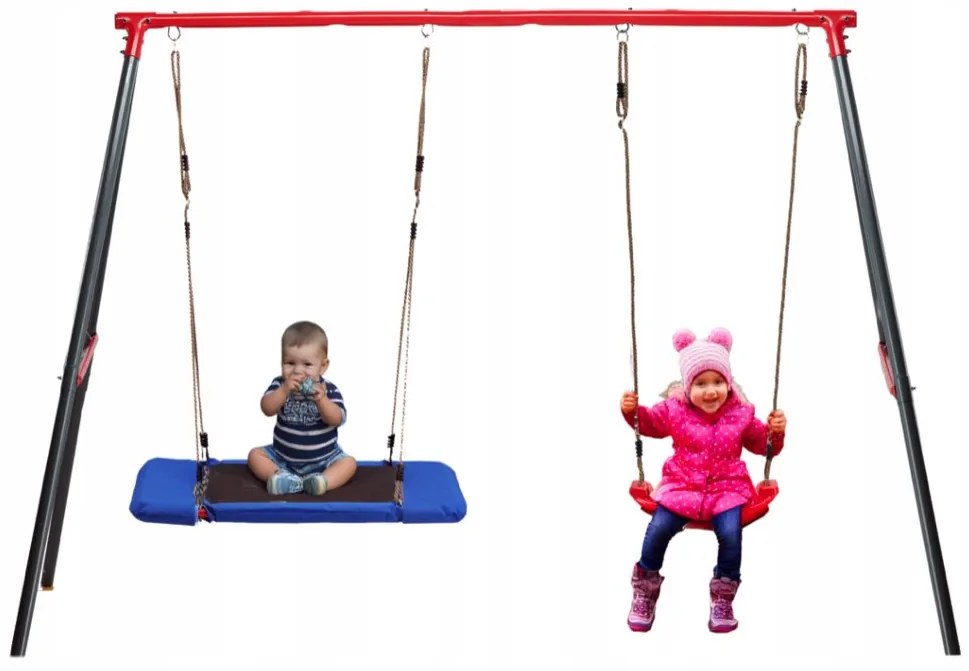 Leagăn dublu pentru copii, cu scaun și cuib de barză