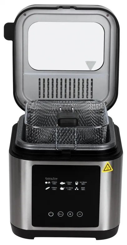 Friteuza cu ulei Elite EDF-1103, 1200W, 2.5 L, 190°C, Fereastra vizualizare, Filtru mirosuri, Control digital, Negru/Argintiu