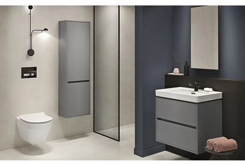 Mobilier lavoar suspendat cu 2 sertare Cersanit, gri, 80 cm, Crea Gri