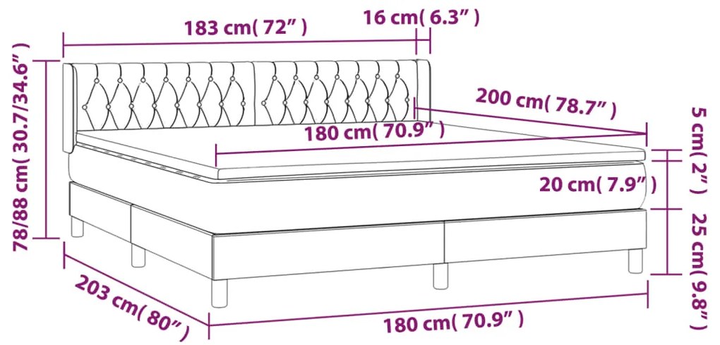 Pat box spring cu saltea, albastru inchis, 180x200 cm, catifea Albastru inchis, 180 x 200 cm, Design cu nasturi