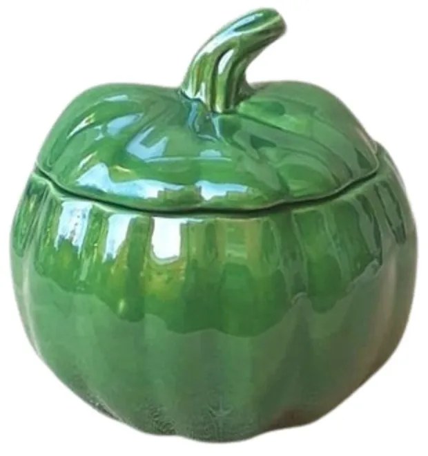 Recipient in forma de dovleac din ceramica verde 20 cm