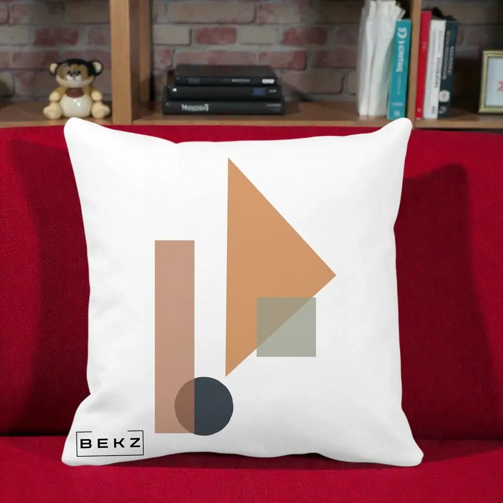 Perna Decorativa Geometric Bauhaus Triunghi, 40x40 cm, Alba Mata, Husa Detasabila, Perna Inclusa, BEKZ®