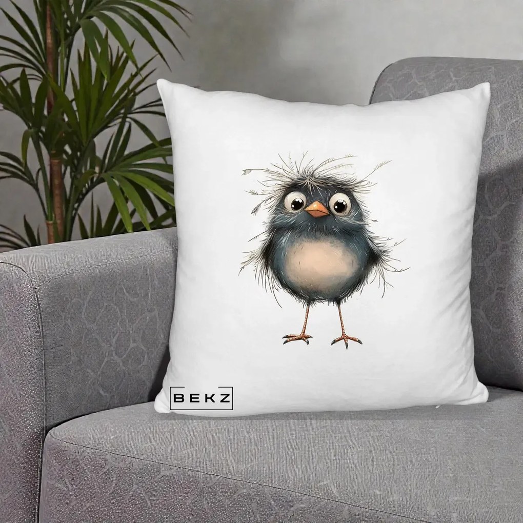 Perna Decorativa Pui Negru Zbarlit cu Pene Fine, 40x40 cm, Alb Pufos, Husa Detasabila, Perna Inclusa, BEKZ®