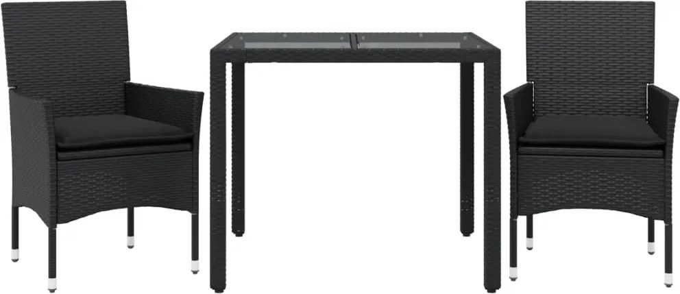 vidaXL Set mobilier de grădină cu perne 3 piese negru poliratan&sticlă