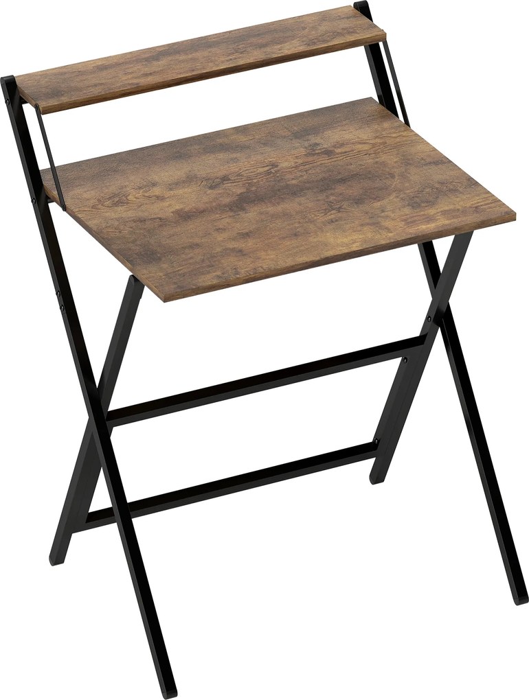 HOMCOM Birou pliabil 65,5 x 45 cm cu etajeră de depozitare pentru cameră, spații mici, maro rustic | Aosom Romania