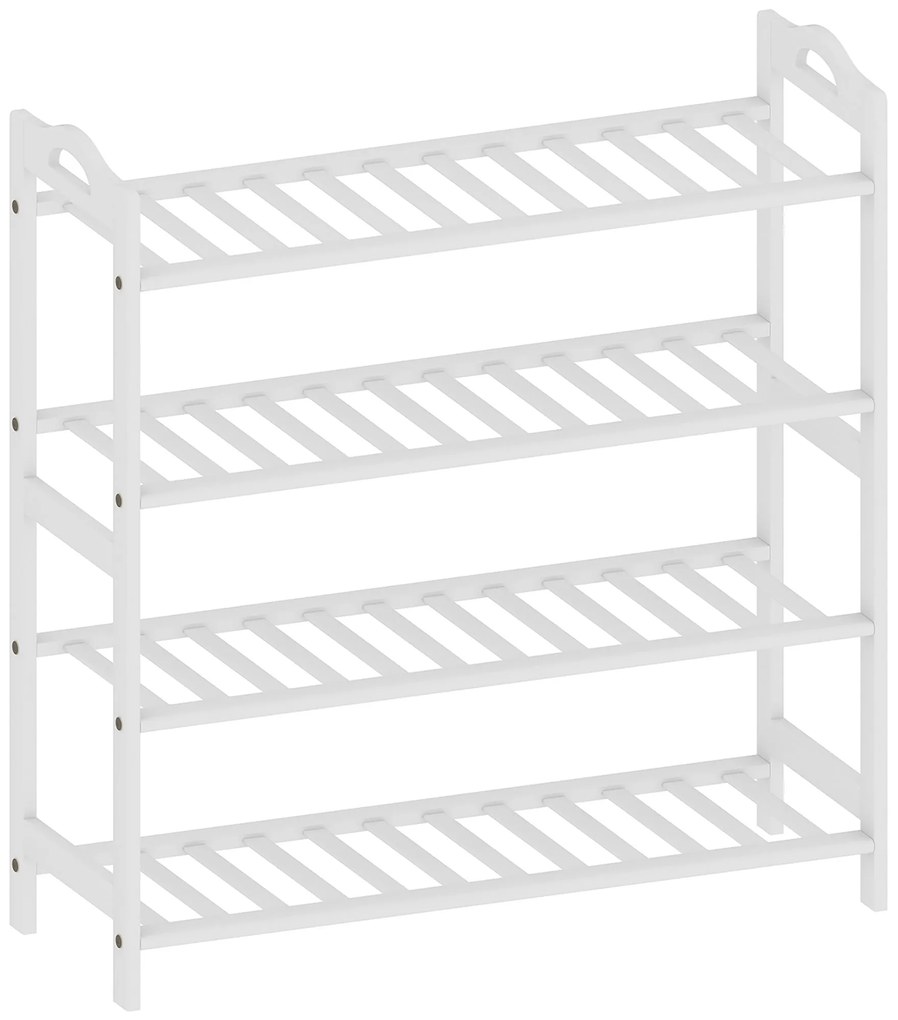 HOMCOM Raft pentru Pantofi din Bambus pentru 12 Perechi de Pantofi pentru Intrare Hol Dormitor 67,5x24,7x72 cm Alb | Aosom Romania