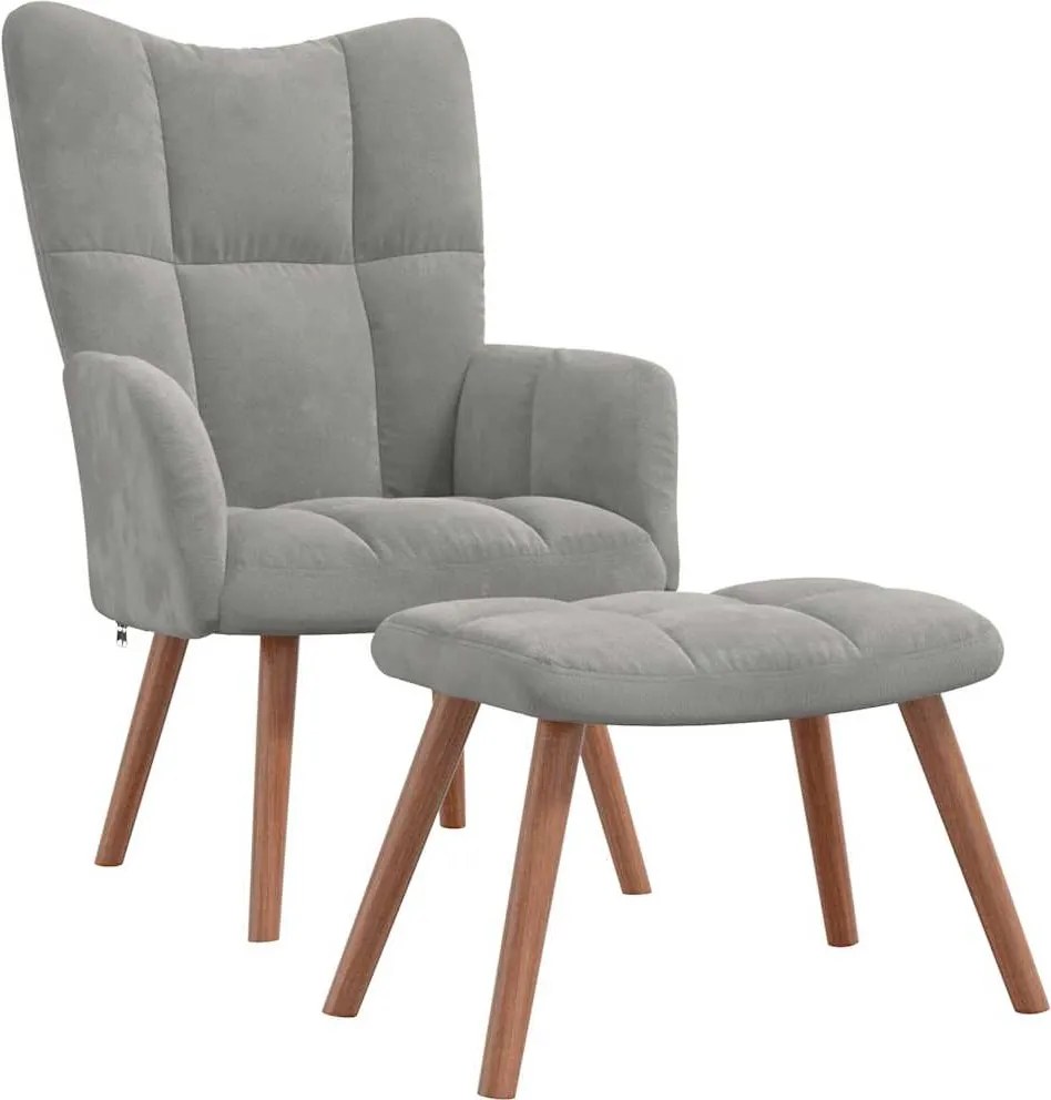 vidaXL Scaun de relaxare cu taburet, gri deschis, catifea