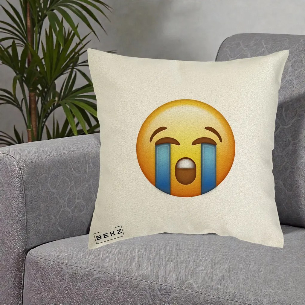 Perna Decorativa Emoji Plange, 40x40 cm, Ecru, Husa Detasabila, Perna Inclusa, BEKZ®