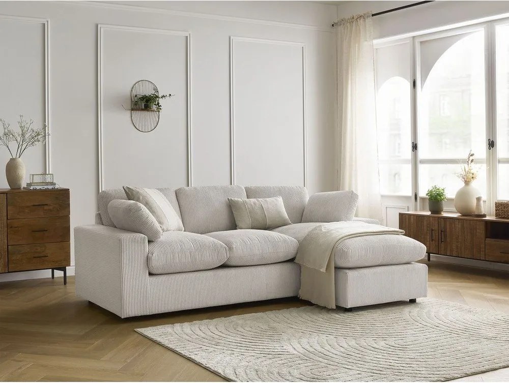 Colțar bej cu tapițerie din catifea reiată Belair – Bobochic Paris