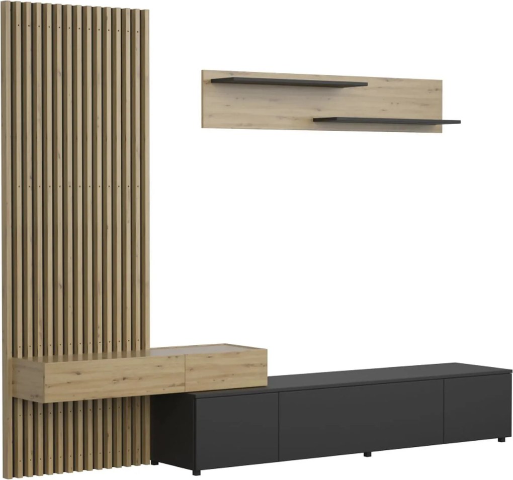 Mobilier living REBEKA, stejar artisan/negru, PAL melaminat, 4 piese,