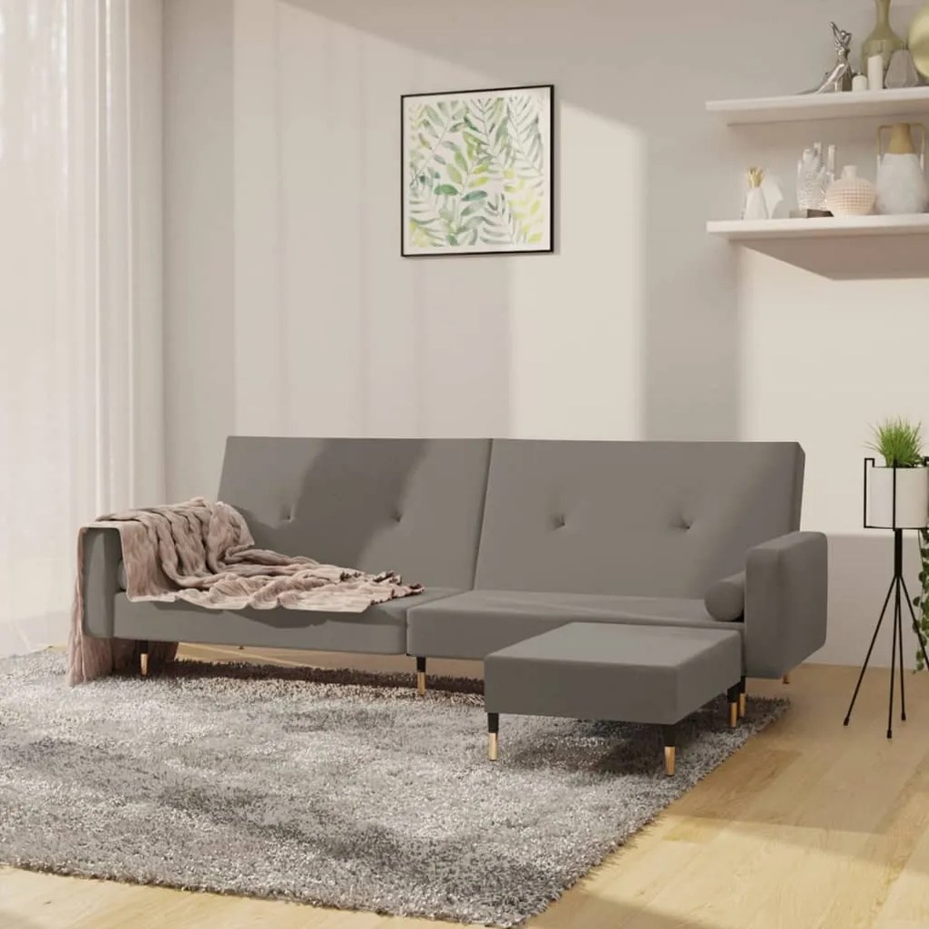 3080524 vidaXL Canapea extensibilă 2 locuri, cu taburet, gri deschis, catifea