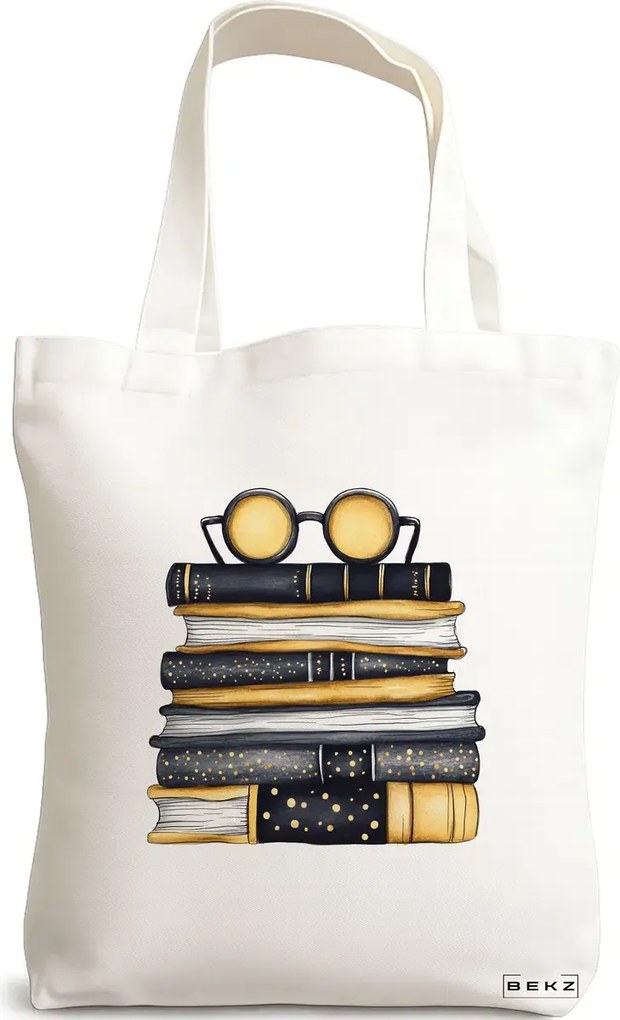 Sacosa de Panza pentru Cumparaturi, Geanta Tote, model Books 18 38 x 34.5 cm, Alba, BEKZ®