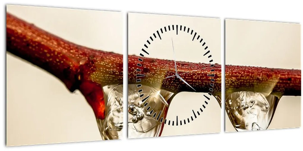 Tablou cu picături de apă pe creangă (cu ceas) (90x30 cm)