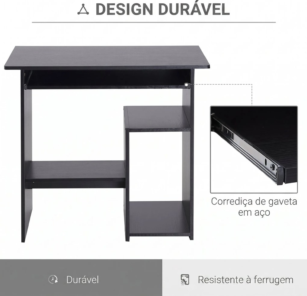 HOMCOM Birou pentru Calculator cu Raft pentru Unitate Centrală și Raft Detașabil pentru Tastatură, 80x45x75 cm, Negru | Aosom Romania