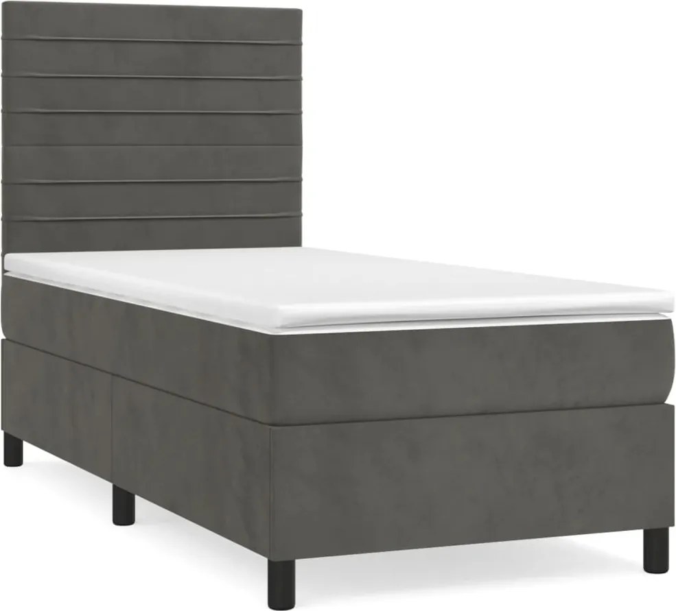 vidaXL Pat box spring cu saltea, gri închis, 90x190 cm, catifea
